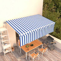 vidaXL Automatiserad markis med rullgardin 5x3 m blå och vit