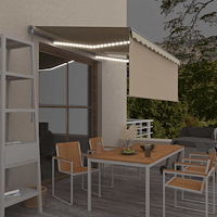vidaXL Manuell markis med rullgardin och LED 3x2,5m gräddvit