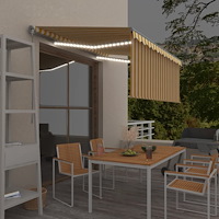 vidaXL Manuell infällbar markis med rullgardin LED 3x2,5m gul&vit