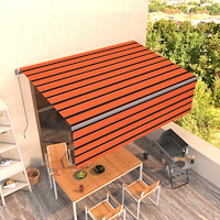 vidaXL Manuell markis med rullgardin LED 4x3 m orange/brun