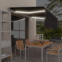 vidaXL Manuell markis med rullgardin och LED 4x3m antracit