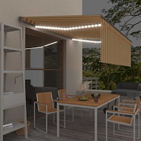 vidaXL Automatisk markis m. vindsensor rullgardin LED 4x3m gul och vit