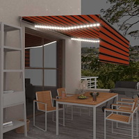 vidaXL Manuell markis med rullgardin och LED 4,5x3m orange/brun