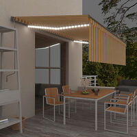 vidaXL Automatiserad markis med rullgardin och LED 5x3 m gul och vit