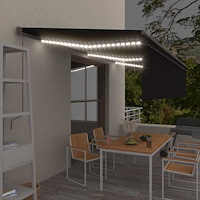 vidaXL Automatisk markis med rullgardin vindsensor LED 6x3 m antracit