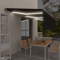 vidaXL Automatisk markis med rullgardin vindsensor LED 6x3 m antracit