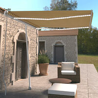 vidaXL Markis manuellt infällbar med LED 300x250 cm gul och vit