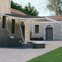 vidaXL Automatisk markis med vindsensor & LED 400x300 cm blå och vit