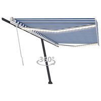 vidaXL Markis manuellt infällbar med LED 500x300 cm blå och vit