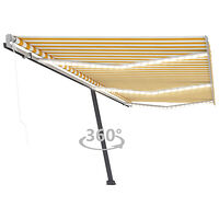 vidaXL Automatisk markis med vindsensor & LED 600x300 cm gul/vit
