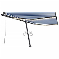 vidaXL Automatisk markis med vindsensor & LED 400x350 cm blå och vit