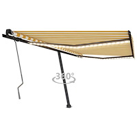 vidaXL Markis med LED manuellt infällbar 450x350 cm gul och vit