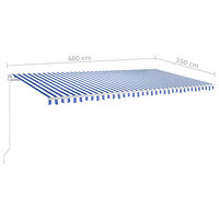 vidaXL Fristående automatisk markis 600x350 cm blå/vit