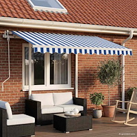 vidaXL Markis med stolpar manuellt infällbar 3x2,5 m blå och vit