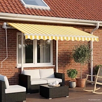 vidaXL Markis med stolpar automatisk infällbar 3x2,5 m gul och vit