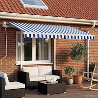 vidaXL Markis med stolpar automatisk infällbar 3,5x2,5 m blå och vit