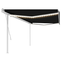 vidaXL Markis manuellt infällbar med LED 5x3 m antracit