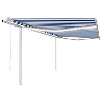 vidaXL Automatisk markis med vindsensor & LED 4x3,5 m blå och vit