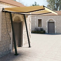 vidaXL Markis manuellt infällbar med LED 3,5x2,5 m gul och vit