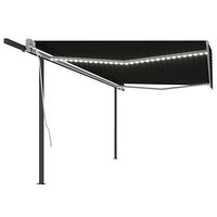 vidaXL Markis manuellt infällbar med LED 5x3 m antracit