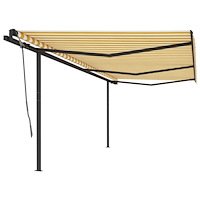 vidaXL Markis med stolpar manuellt infällbar 6x3 m gul och vit