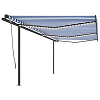 vidaXL Markis manuellt infällbar med LED 6x3 m blå och vit