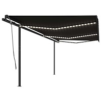 vidaXL Markis manuellt infällbar med LED 6x3 m antracit