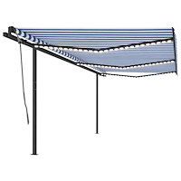 vidaXL Automatisk markis med vindsensor & LED 6x3 m blå/vit