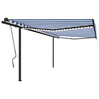 vidaXL Automatisk markis med vindsensor & LED 4x3,5 m blå och vit