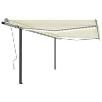 vidaXL Automatisk markis med vindsensor & LED 4x3,5 m gräddvit