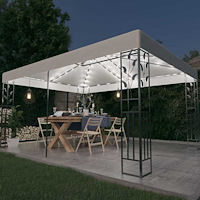 vidaXL Paviljong med dubbeltak och ljusslinga LED 3x4 m vit