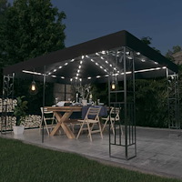 vidaXL Paviljong med dubbeltak och ljusslinga LED 3x4 m antracit
