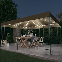 vidaXL Paviljong med ljusslinga LED 3x4 m taupe