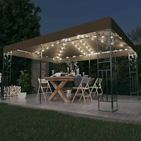 vidaXL Paviljong dubbla tak och ljusslinga LED 3x4 m taupe