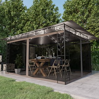 vidaXL Paviljong myggnät och ljusslinga LED 4x3x2,73 m taupe 180 g/m²