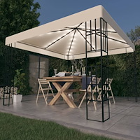 vidaXL Paviljong med ljusslinga LED 3x3 m gräddvit