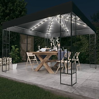 vidaXL Paviljong med ljusslinga LED 3x3 m antracit tyg