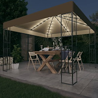 vidaXL Paviljong med ljusslinga LED 3x3 m taupe tyg