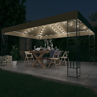 vidaXL Paviljong med ljusslinga LED 3x4 m taupe tyg