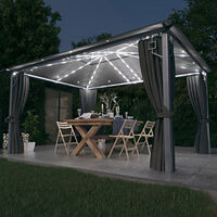 vidaXL Paviljong med gardin & ljusslinga LED 4x3 m antracit aluminium