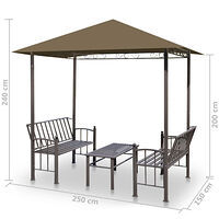 vidaXL Paviljong med bord och bänkar 2,5x1,5x2,4 m taupe 180 g/m²