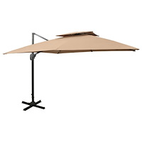 vidaXL Fribärande trädgårdsparasoll med dubbel topp 300x300 cm taupe