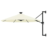 vidaXL Väggmonterat trädgårdsparasoll med LEDs 300 cm sand