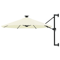 vidaXL Väggmonterat trädgårdsparasoll med LEDs 300 cm sand