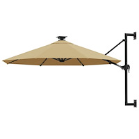 vidaXL Väggmonterat trädgårdsparasoll med LEDs 300 cm taupe