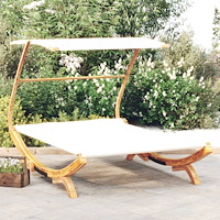 vidaXL Solsäng med tak 165x203x138 cm massivt böjträ gräddvit