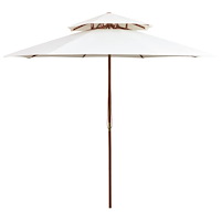 vidaXL Parasoll med två nivåer 270x270 cm trästång gräddvit