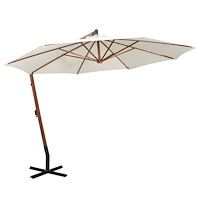 vidaXL Hängande parasoll 350 cm trästång vit