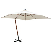 vidaXL Hängande parasoll 300x300 cm trästång vit