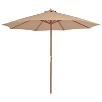 vidaXL Trädgårdsparasoll med trästång 300 cm taupe